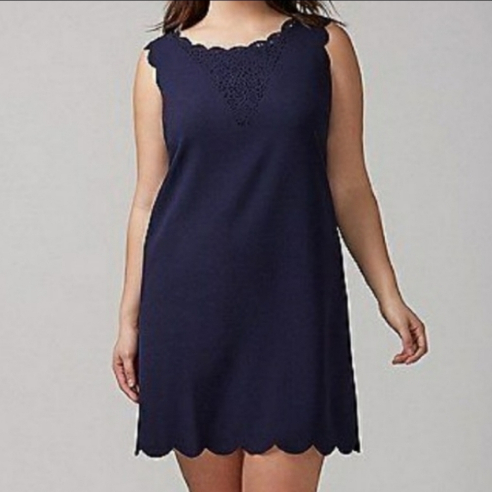 Julia Jordan navy blue shift scalloped edge dress